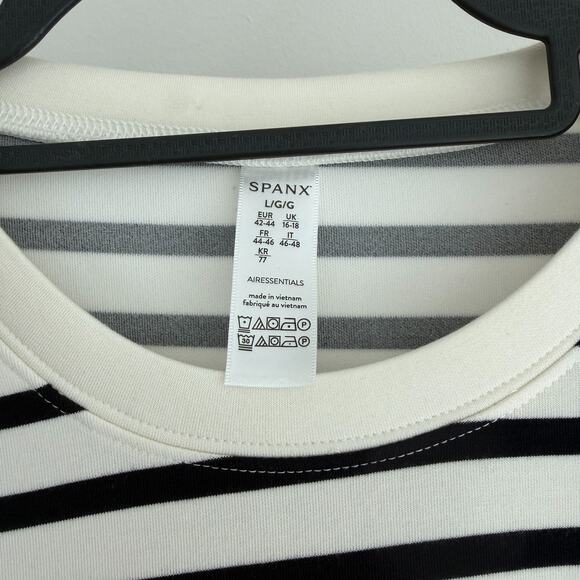 SPANX Air Essentials Tank Dress Large Cream Black Stripe Sleeveless Minimalist - Picture 7 of 12